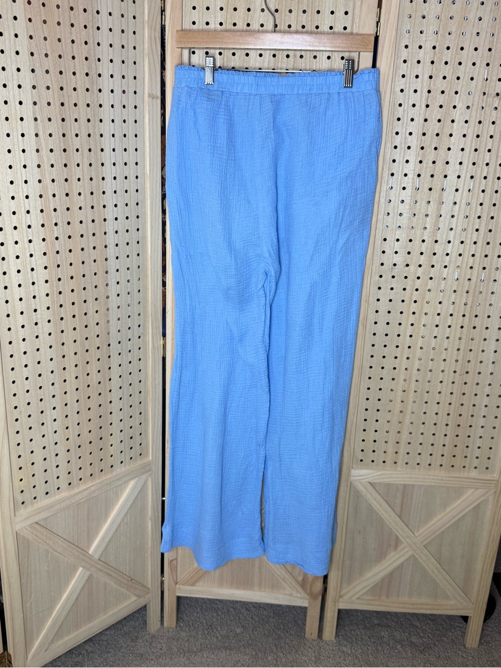Shade & Shore Powder Sky Gauze Wide Leg Beach Pants Medium Cotton Pull-On - Picture 4 of 9